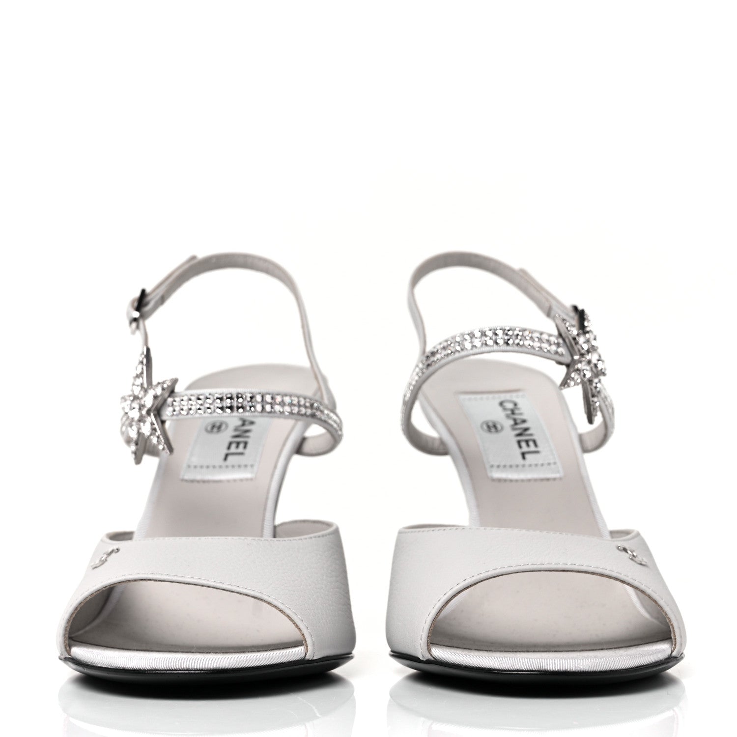 Chanel Grained Calfskin Strass CC Sandals 37.5 Light Gray 2 of 9