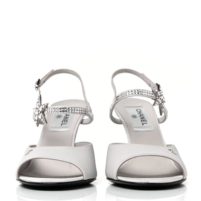 Chanel Grained Calfskin Strass CC Sandals 37.5 Light Gray 2 of 9