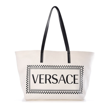 Versace Canvas Logo Tote Black White 1 of 10