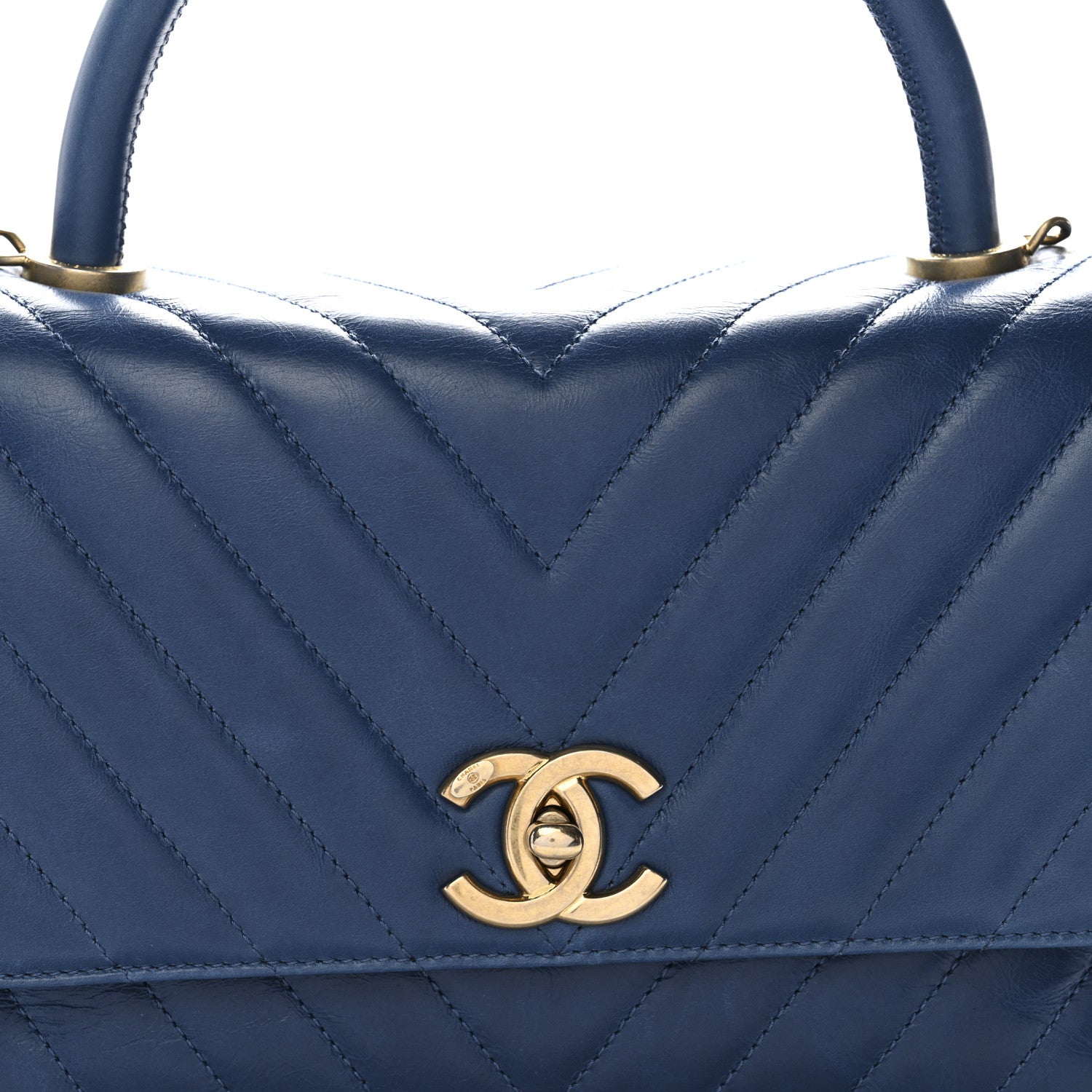 Chanel Aged Calfskin Chevron Quilted Small Coco Handle Flap Blue 8 of 12
