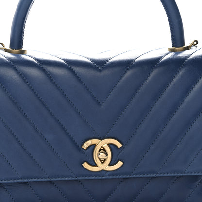 Chanel Aged Calfskin Chevron Quilted Small Coco Handle Flap Blue 8 of 12