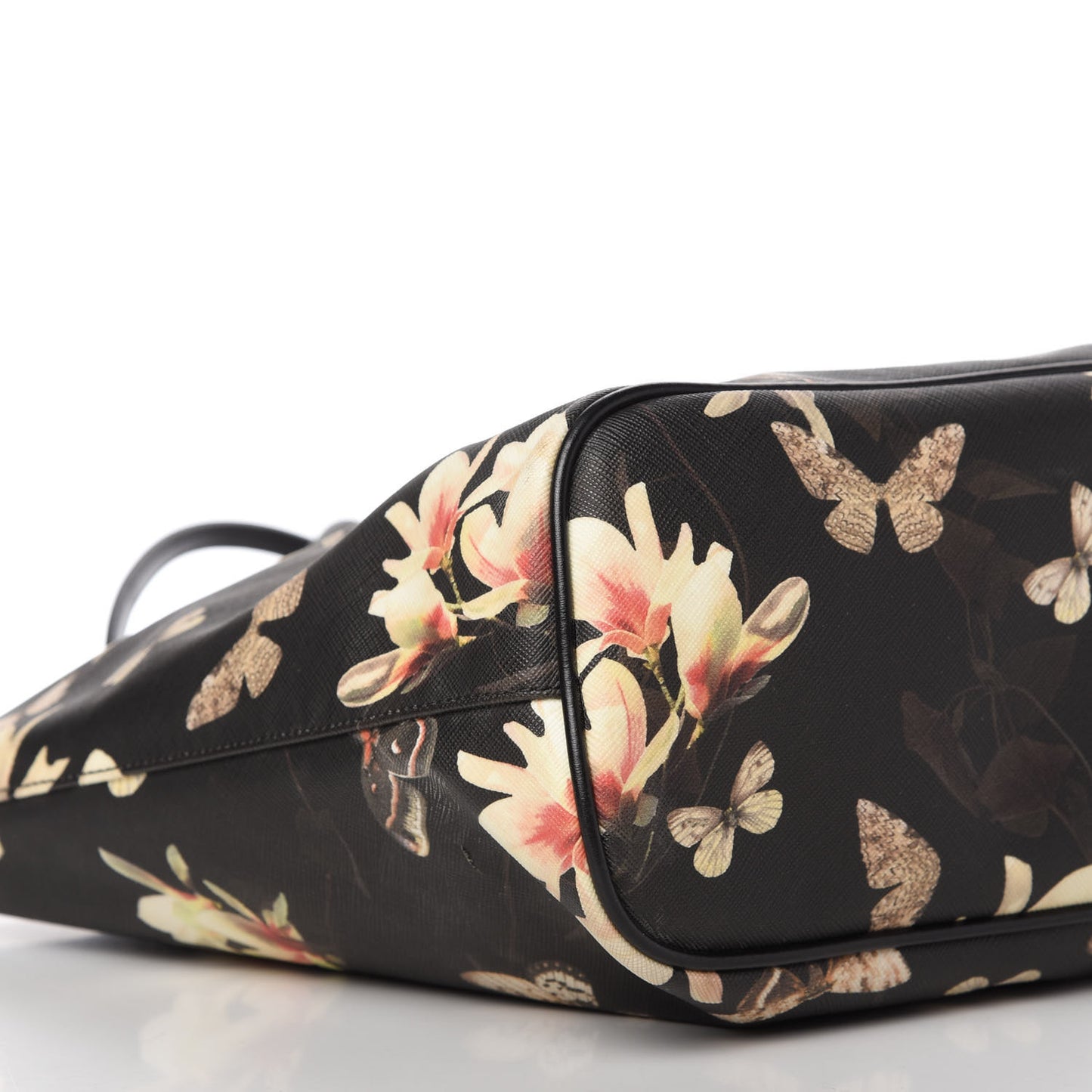 Coated Canvas Magnolia and Moth Print Medium Antigona Tote Black