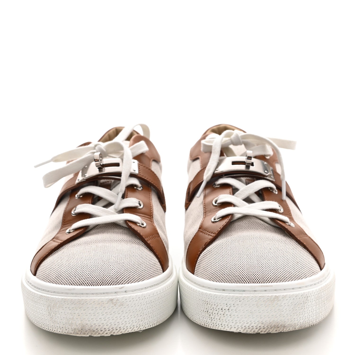 Hermes Calfskin Canvas Day Sneakers 45 Gold White 2 of 9