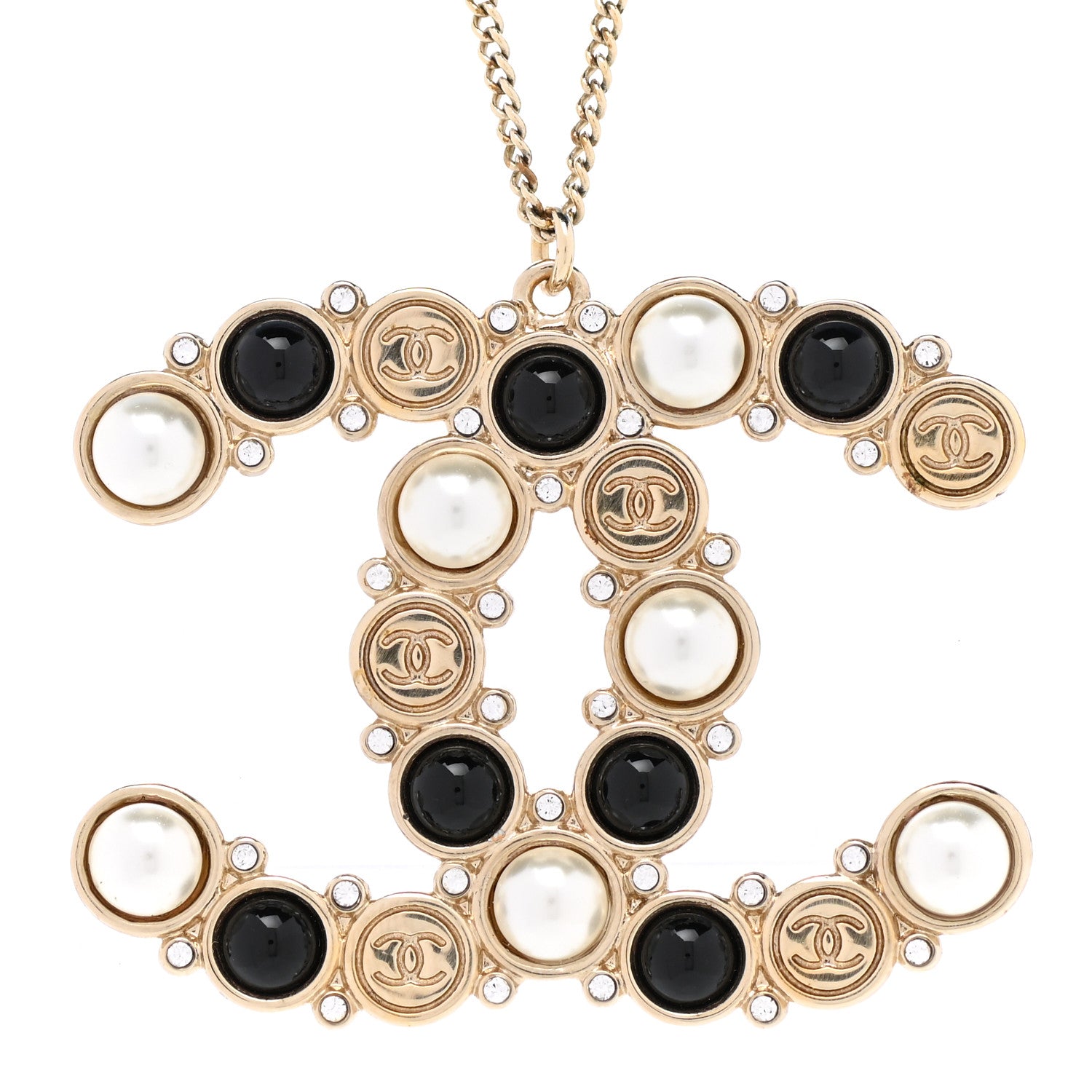 Chanel Crystal Pearl CC Chain Necklace Gold Black 4 of 6