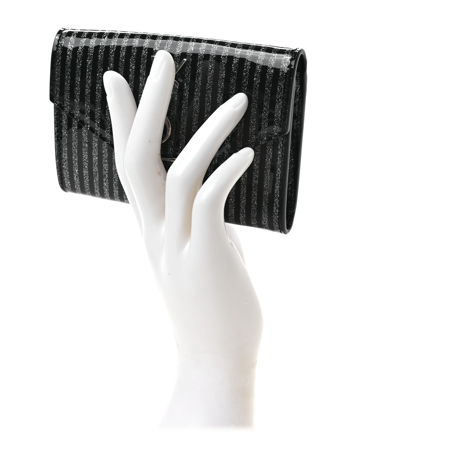 Patent Glitter Striped Wallet Black Silver