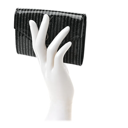 Saint Laurent Patent Glitter Striped Wallet Black Silver 2 of 6