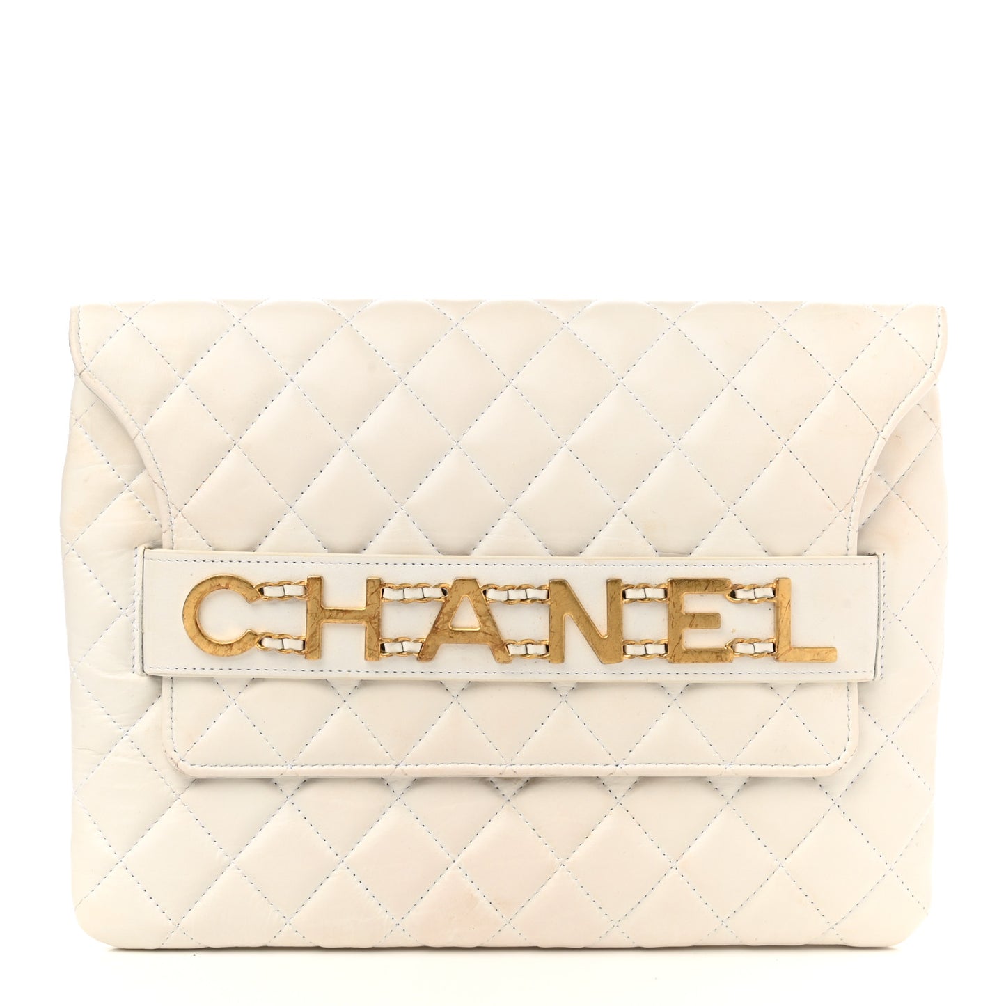 Calfskin Quilted Logo Flap Case White