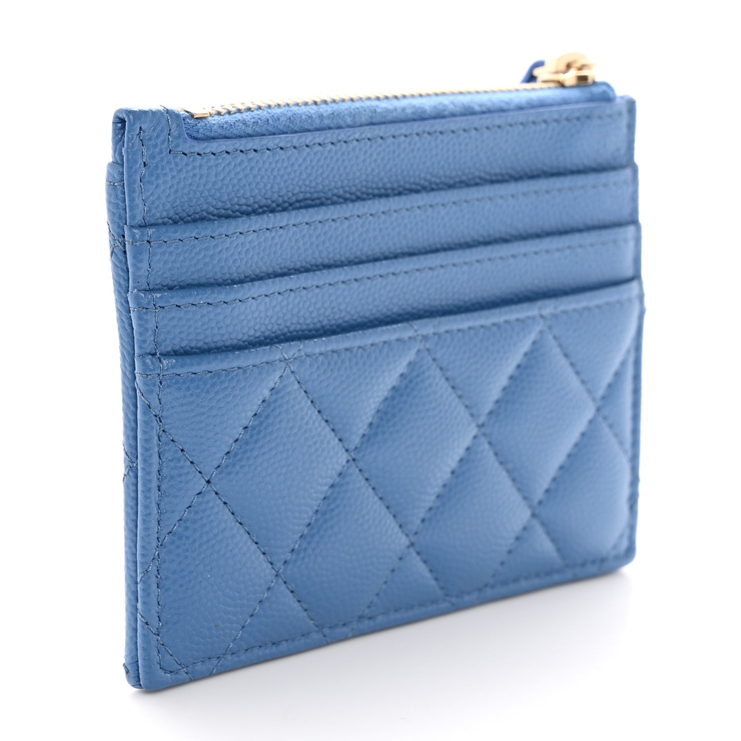 Caviar Quilted CC Zip Card Holder Blue