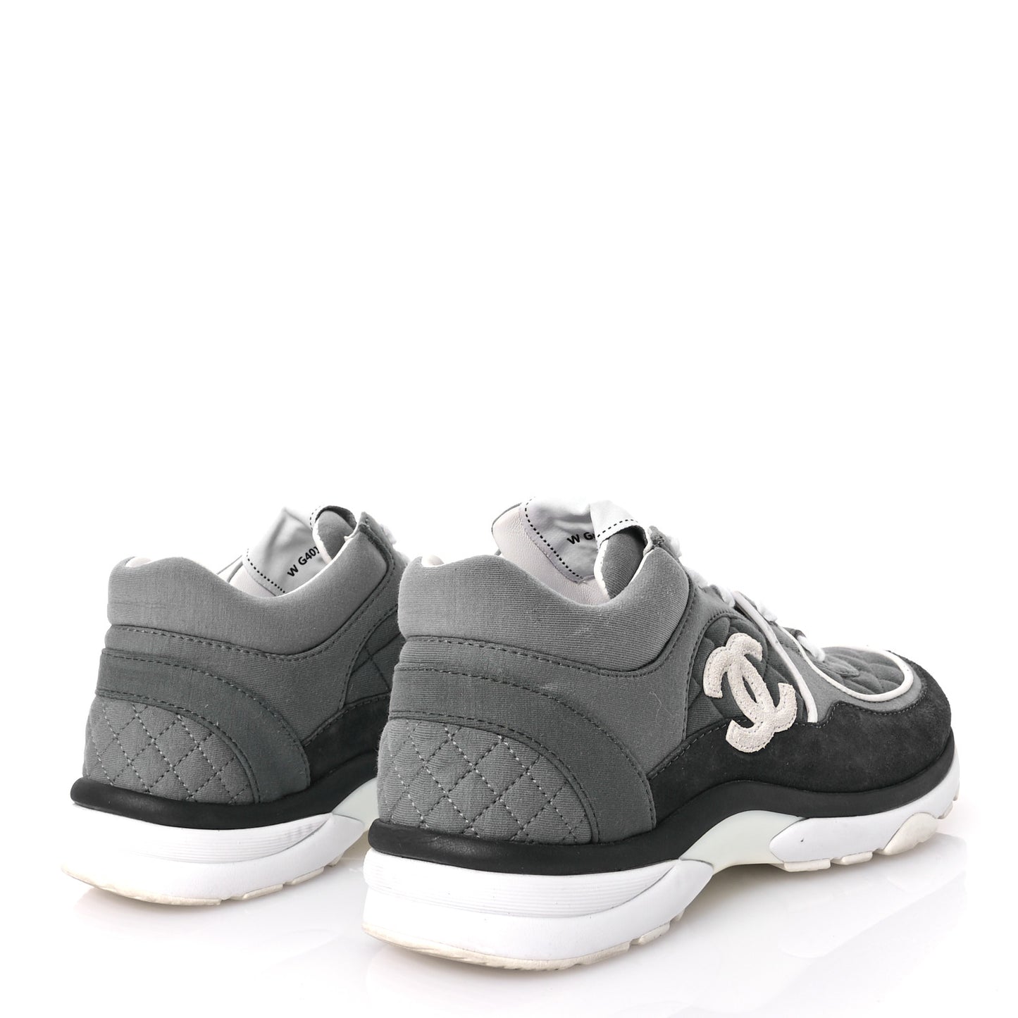 Fabric Suede Calfskin Quilted CC Sneakers 37 Dark Grey