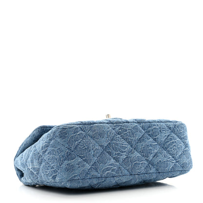 Chanel Denim Quilted Medium Camellia Sweetheart Flap Blue 4 of 10