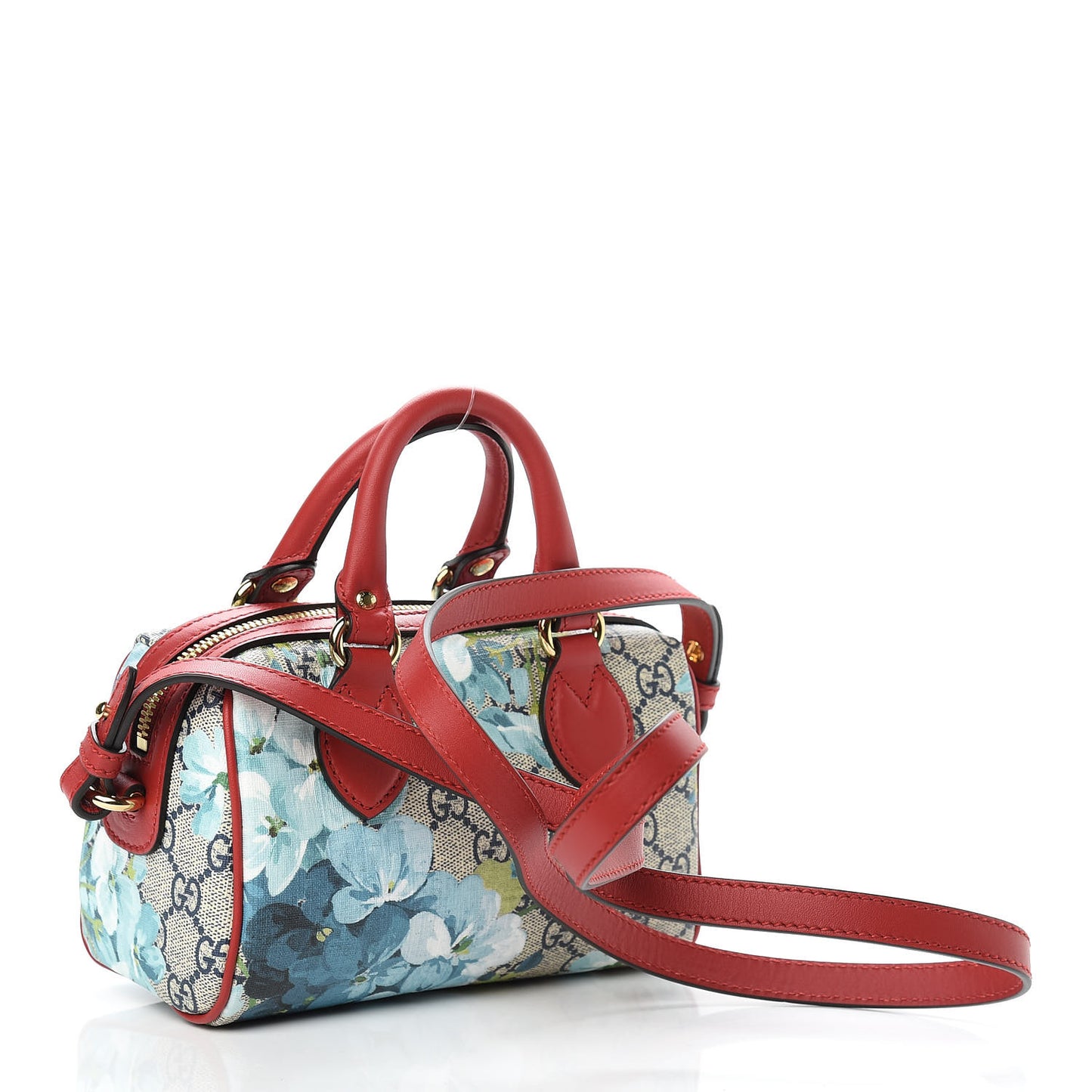 GG Supreme Monogram Blooms Mini Boston Navy Blue Hibiscus