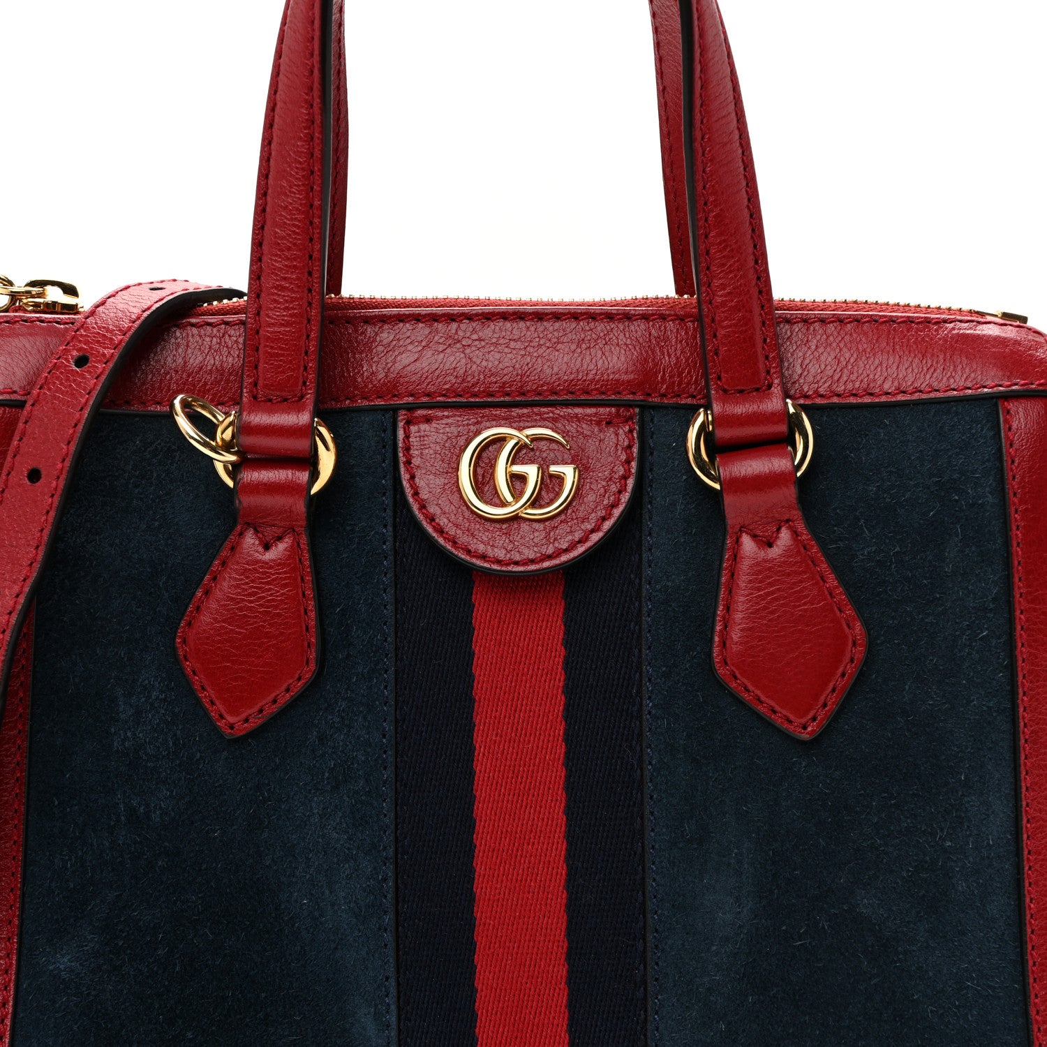 Gucci Suede Calfskin Web Small Ophidia Tote Bag New Blue Romantic Cherry 8 of 10