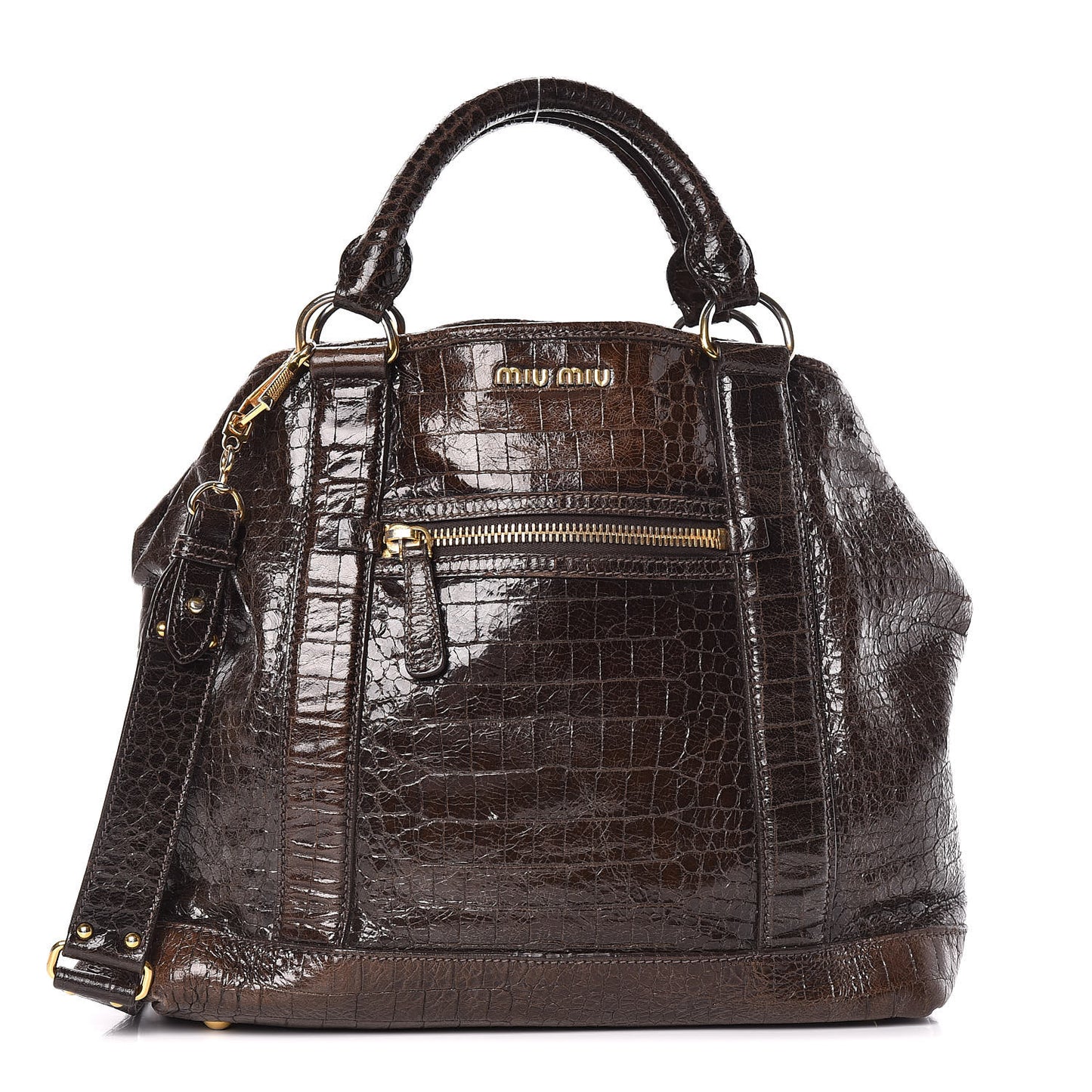 Calfskin Crocodile Embossed St Cocco Shopping Tote Brown