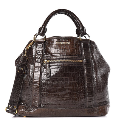 Miu Miu Calfskin Crocodile Embossed St Cocco Shopping Tote Brown 1 of 16
