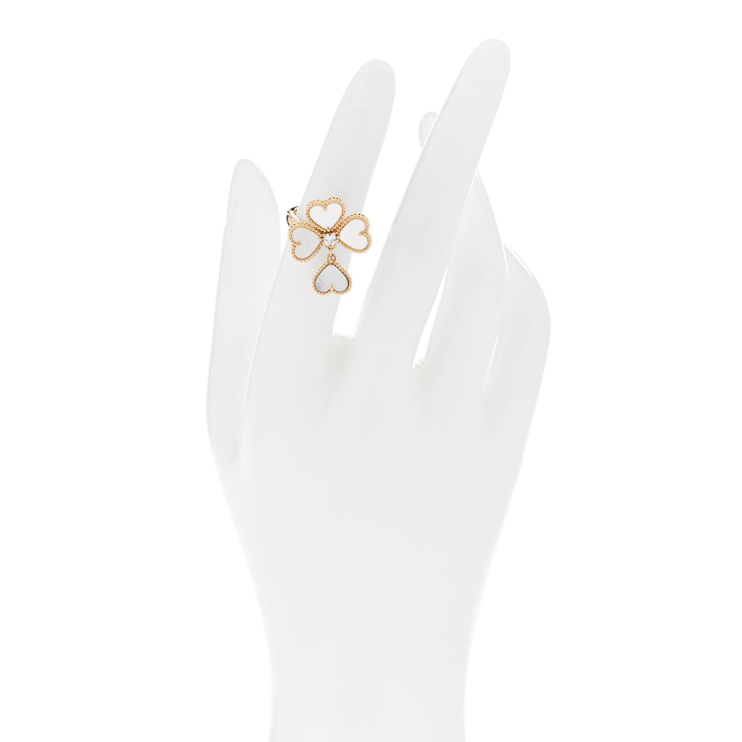 Van Cleef & Arpels 18K Yellow Gold Diamond Mother of Pearl Sweet Alhambra Effeuillage Ring 48 4.5 2 of 5