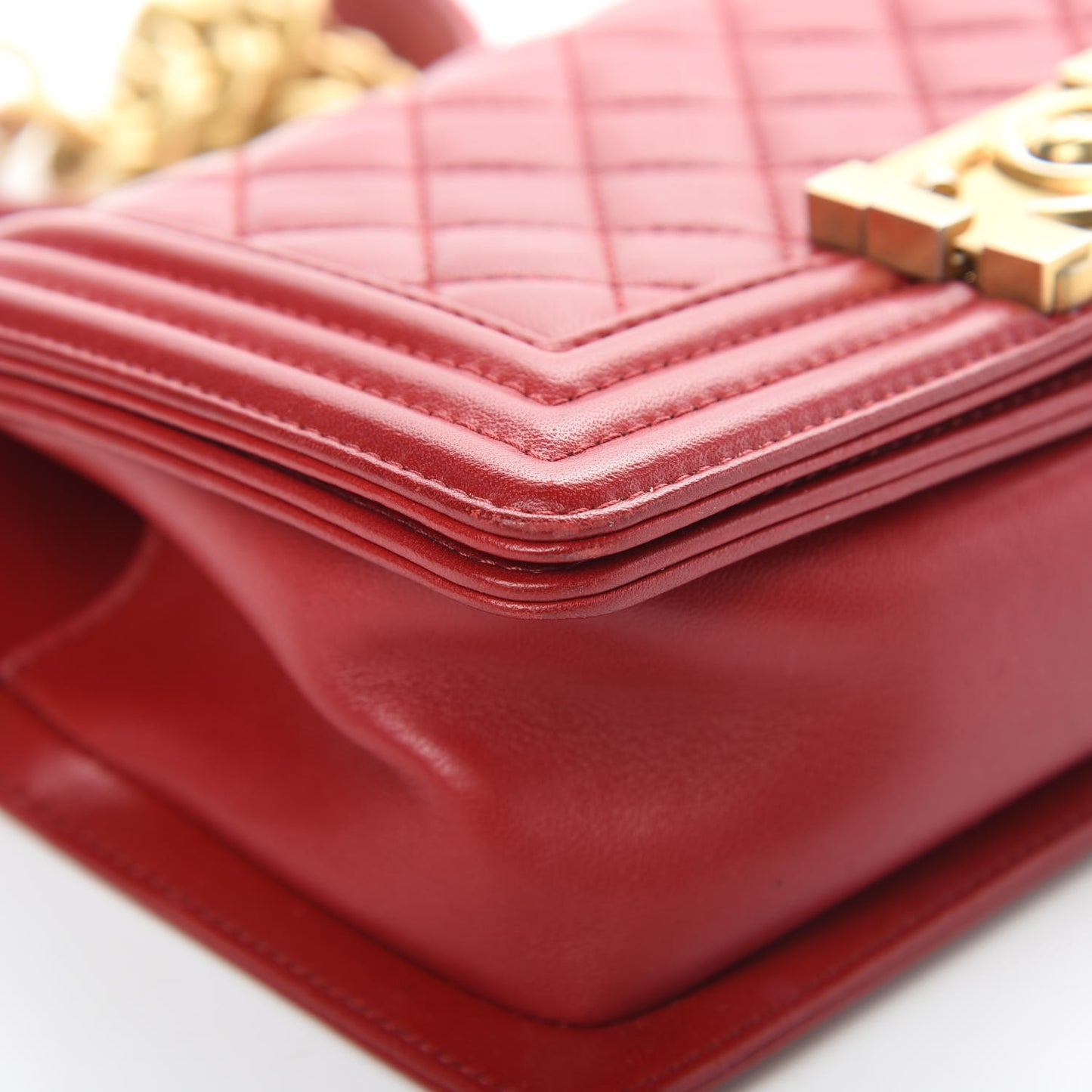 Lambskin Quilted Small Boy Flap Dark Red