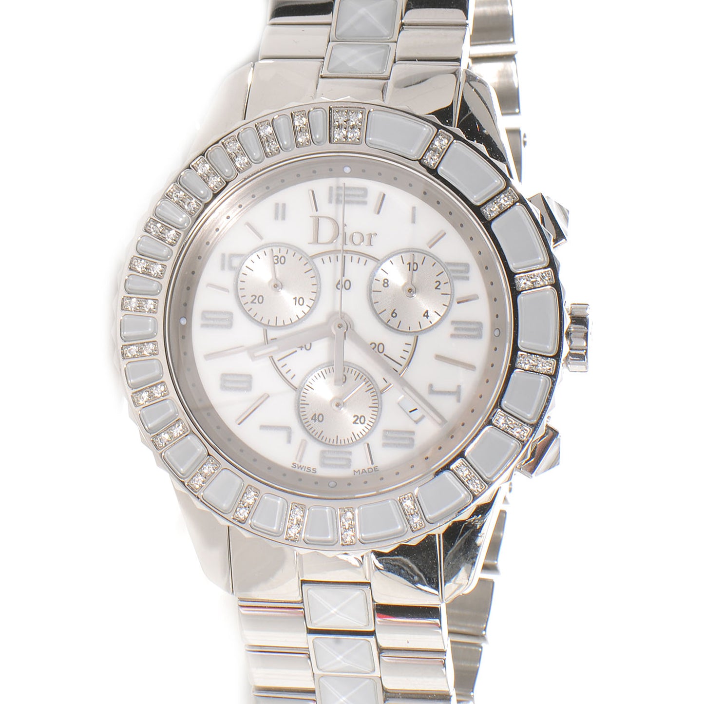 Stainless Steel Diamond Christal Chronograph Watch White