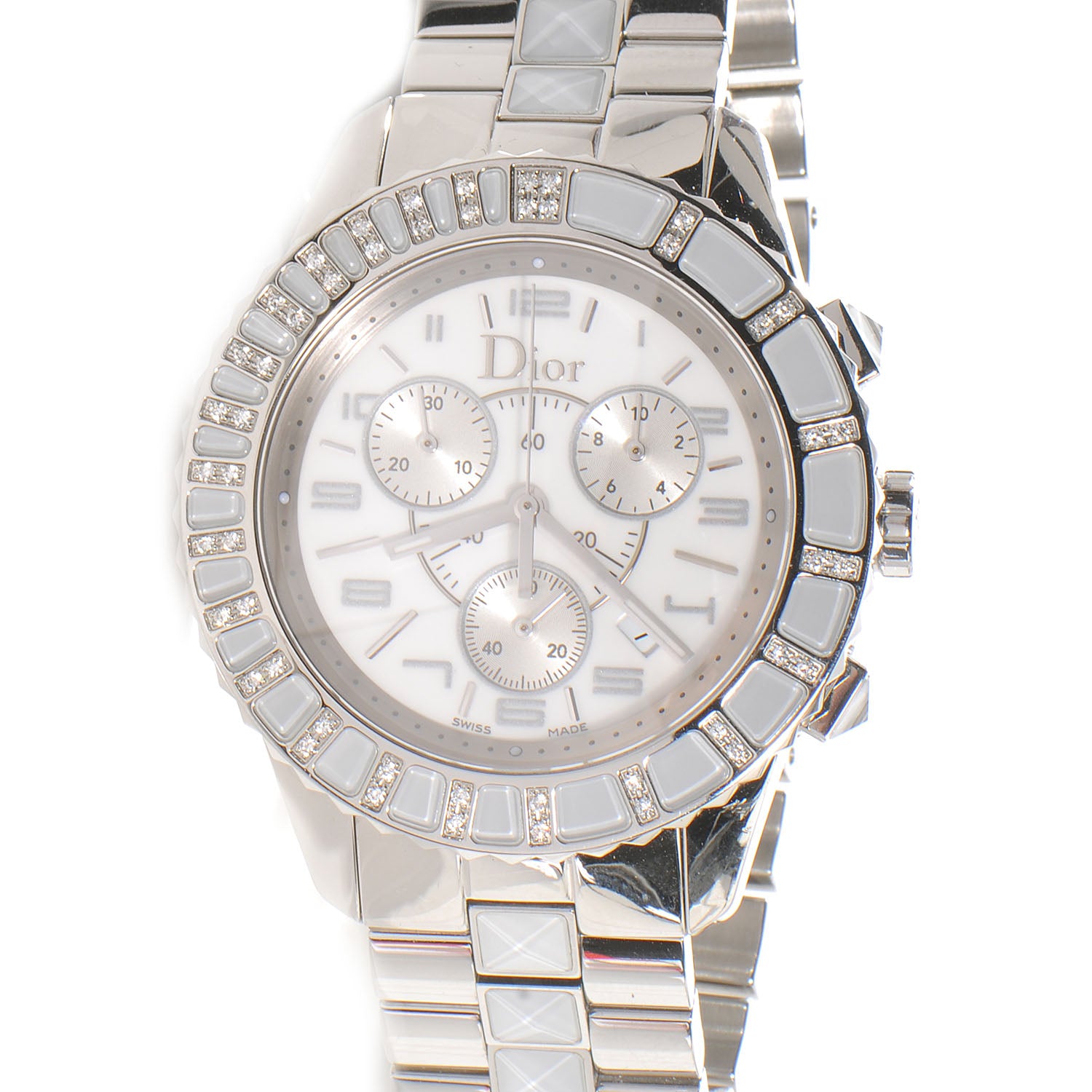 Christian Dior Stainless Steel Diamond Christal Chronograph Watch White 1 of 6