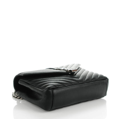Saint Laurent Sheepskin Matelasse Chevron Monogram Medium College Bag Black 4 of 7