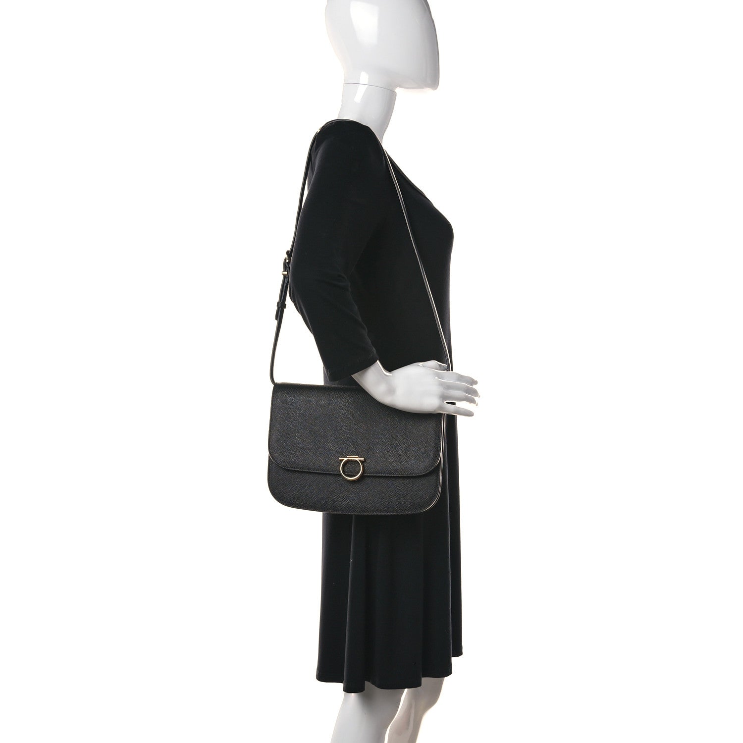Salvatore Ferragamo Hammered Calfskin Round Gancini Crossbody Bag Black 2 of 8