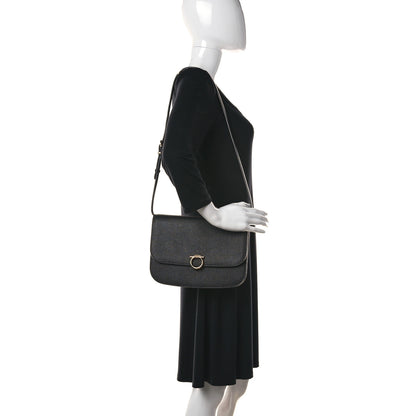 Salvatore Ferragamo Hammered Calfskin Round Gancini Crossbody Bag Black 2 of 8