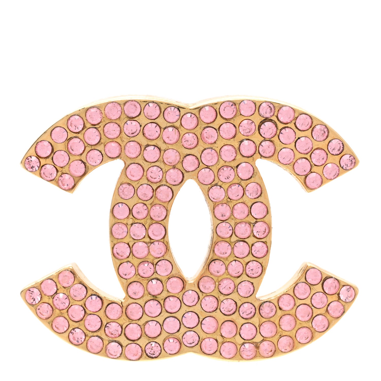 Chanel Crystal CC Brooch Pin Gold Pink 1 of 4