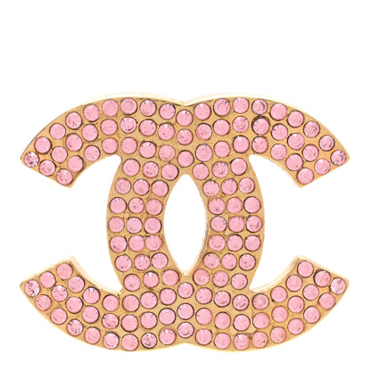 Chanel Crystal CC Brooch Pin Gold Pink 1 of 4