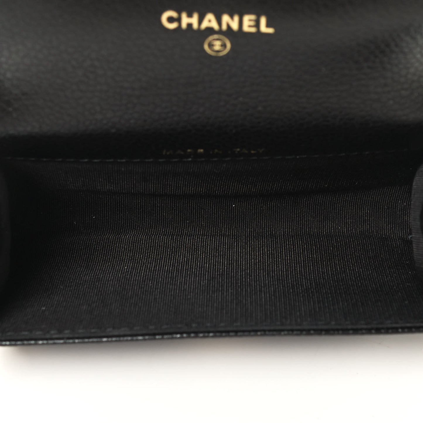 Caviar Camellia Embossed Card Holder Wallet Black