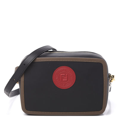 Fendi Vitello Century Matte Stamp Patch Bi-Color Mini Camera Case Black Maya Fragola 1 of 11
