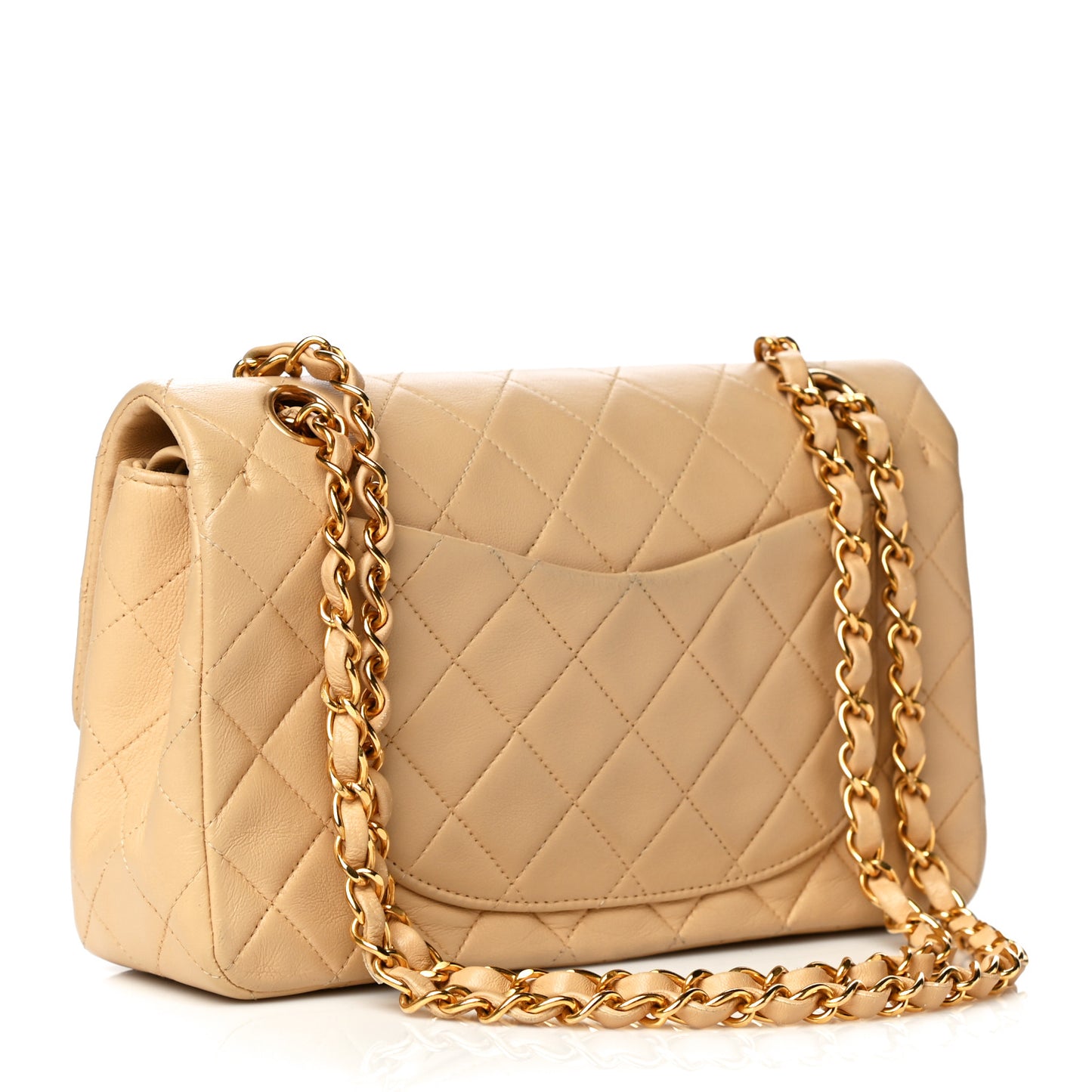 Lambskin Quilted Small Double Flap Beige