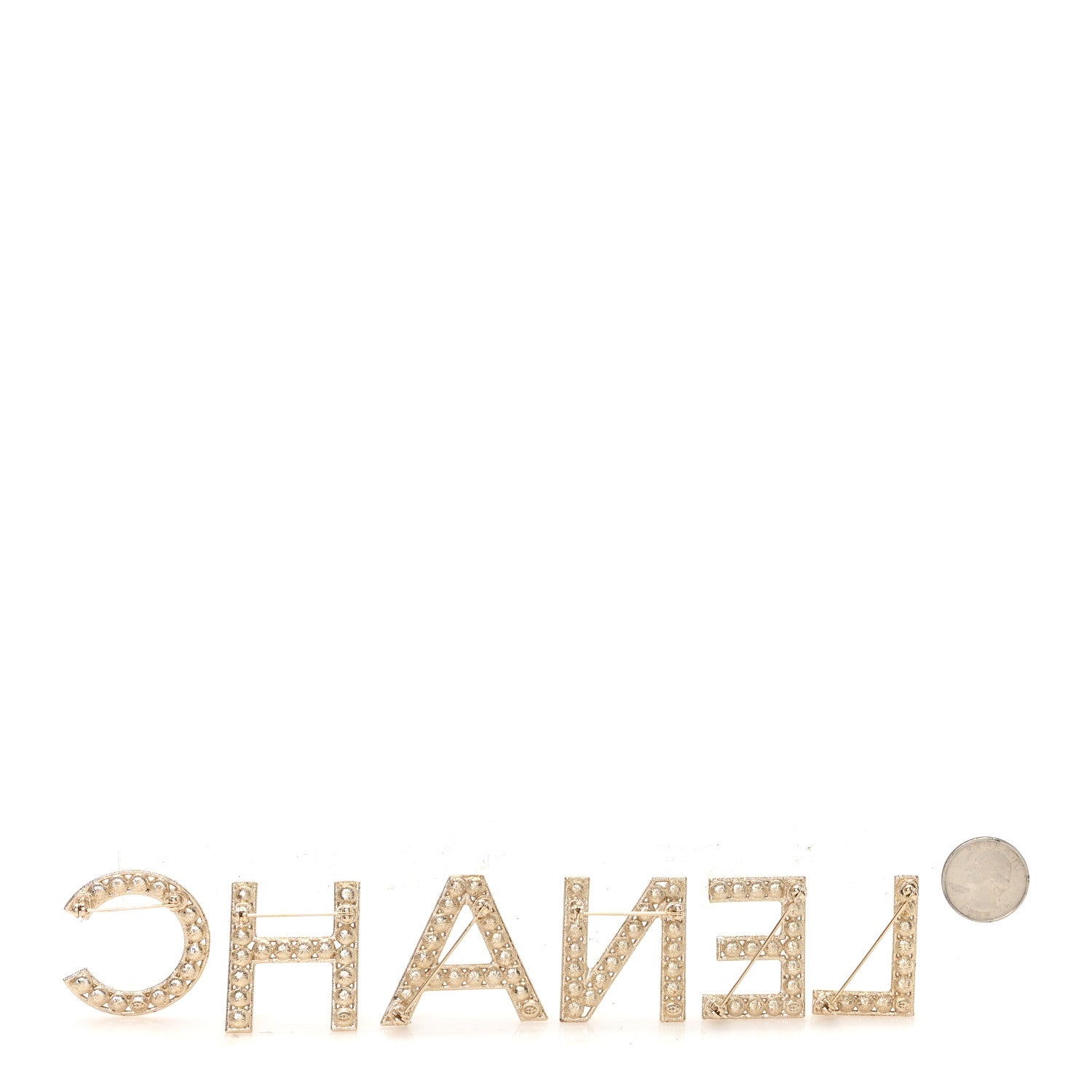 Chanel Crystal Cha-Nel Logo Brooch Set Gold 2 of 4