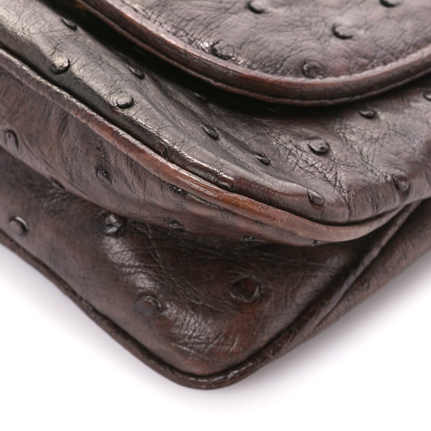 Ostrich Small 1973 Chain Shoulder Bag Dark Brown