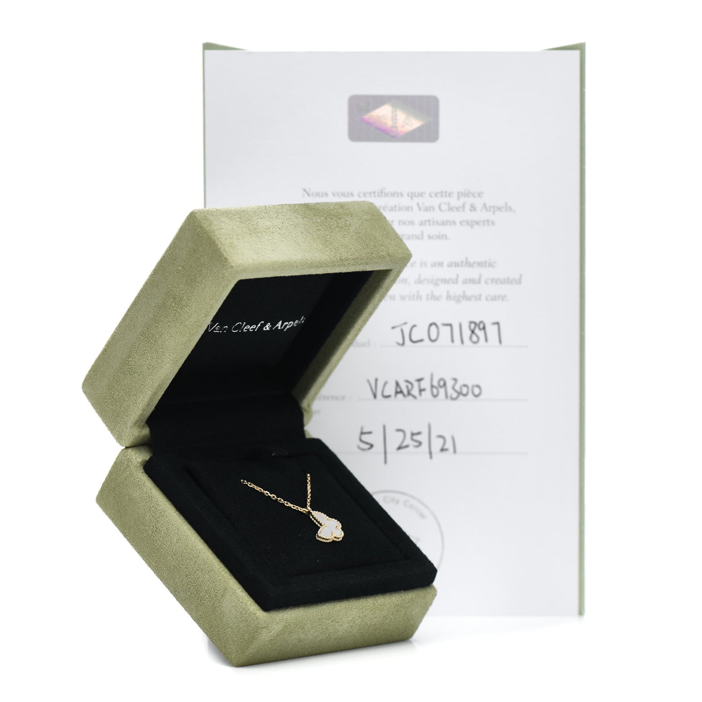 18K Yellow Gold Mother of Pearl Sweet Alhambra Butterfly Pendant Necklace