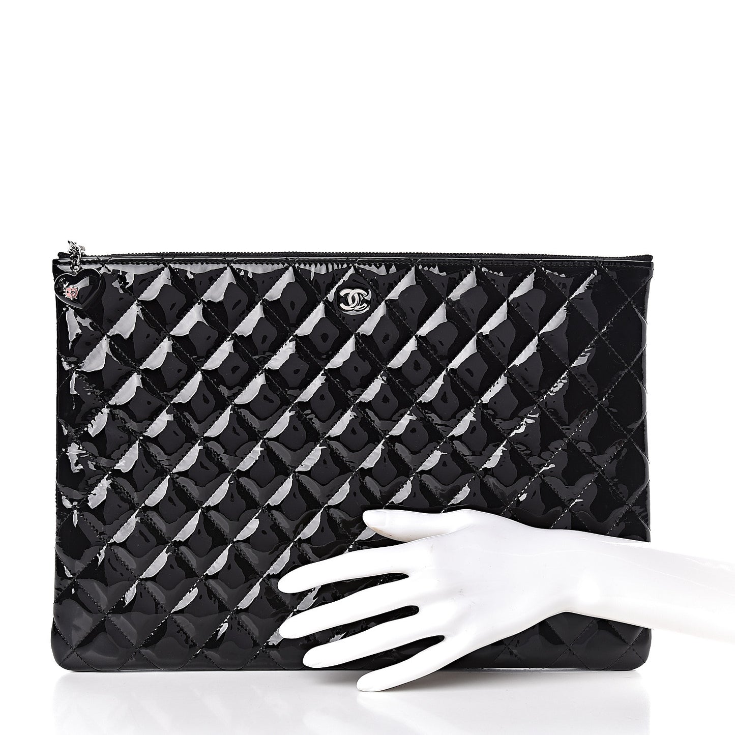 Patent Calfskin Quilted Valentine Hearts Large Cosmetic Case Black