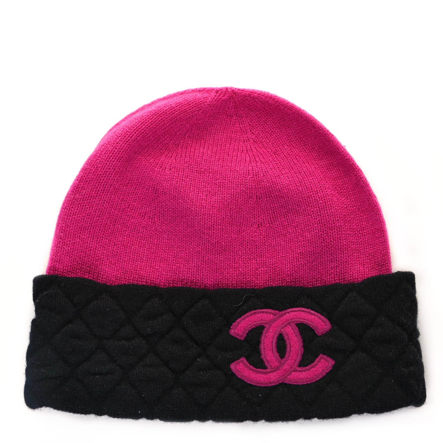 Chanel Cashmere Quilted CC Beanie Hat Pink Purple Black 1 of 3