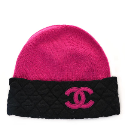 Chanel Cashmere Quilted CC Beanie Hat Pink Purple Black 1 of 3