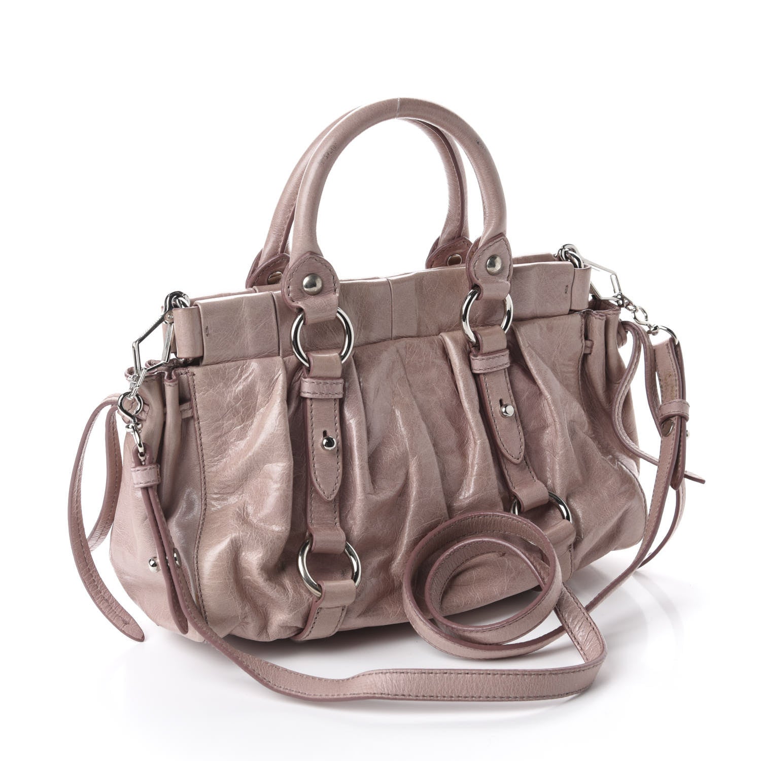 Miu Miu Vitello Shine Top Handle Satchel Mughetto 3 of 13