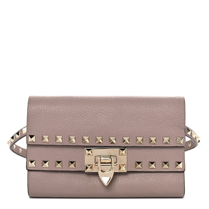 Valentino Garavani Grainy Calfskin Rockstud Double Flap Crossbody Bag Poudre 1 of 14