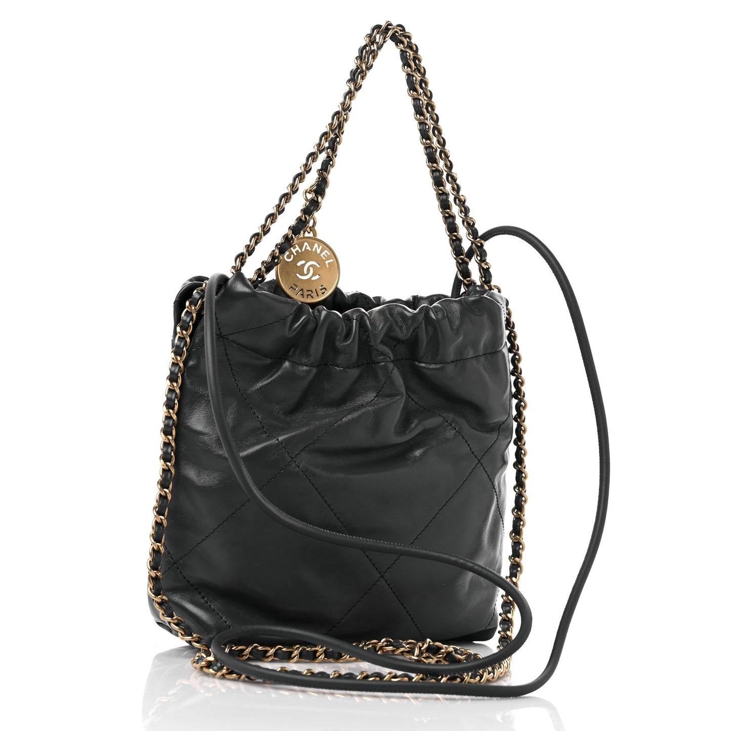 Shiny Calfskin Quilted Mini Chanel 22 Dark Grey