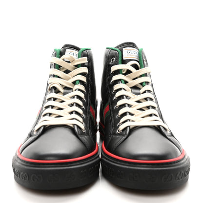 Gucci Glamour Glove Calfskin Web Mens 1977 Tennis High Top Sneakers 10 Black 3 of 9