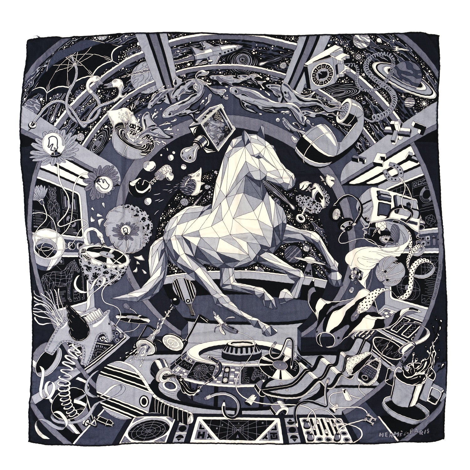Hermes Cashmere Silk Faubourg Of Dreams Scarf 100 Anthracite Black Gris 1 of 4
