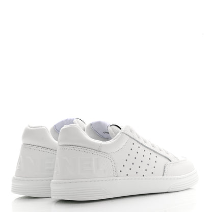 Chanel Grained Calfskin Fabric Womens Logo Sneakers 37.5 White 35 White 4 of 8