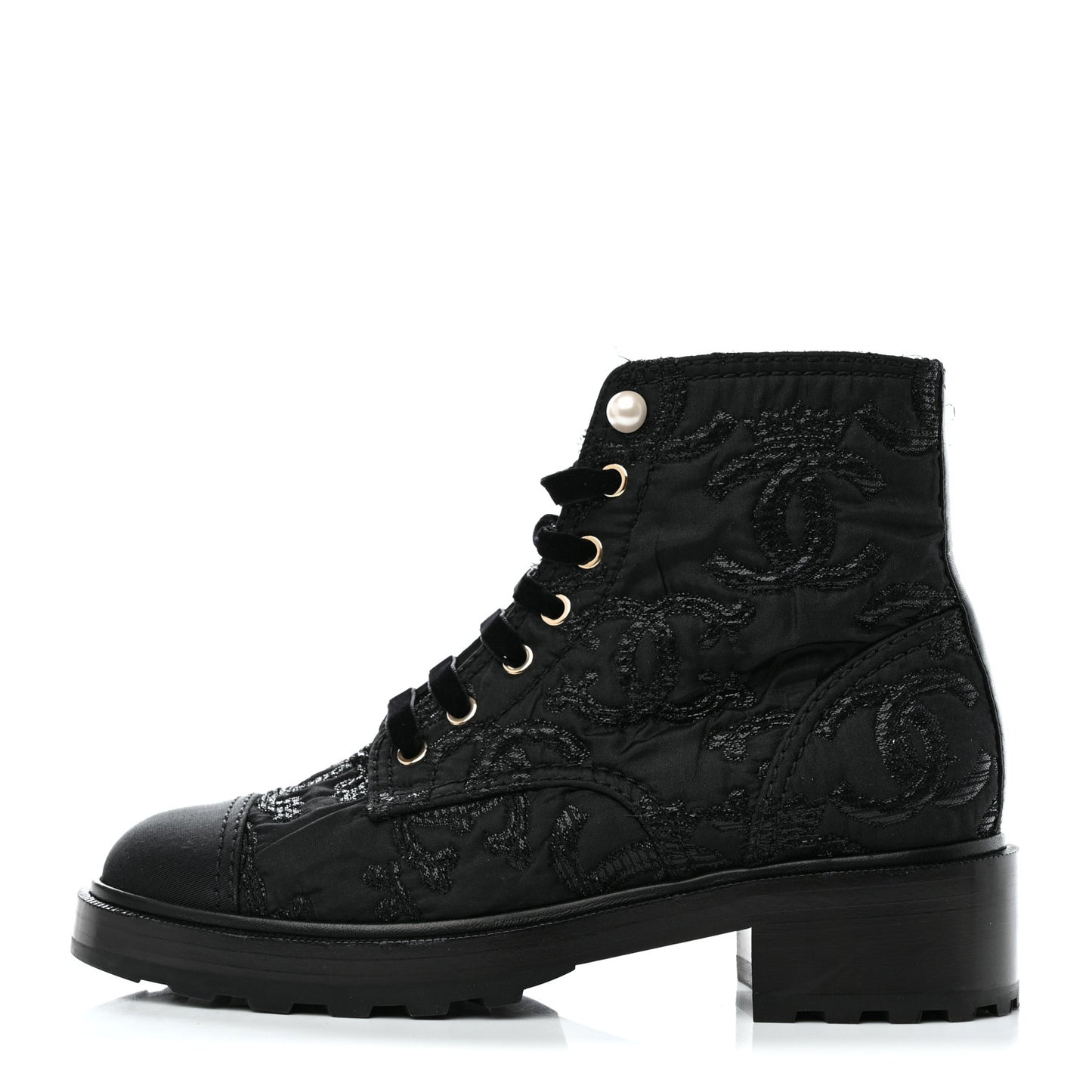 Tweed Grosgrain CC Combat Short Boots 40 Black