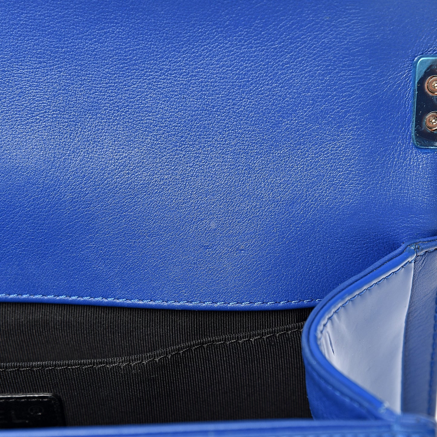 Patent Calfskin Quilted Medium Plexiglass Boy Flap Blue
