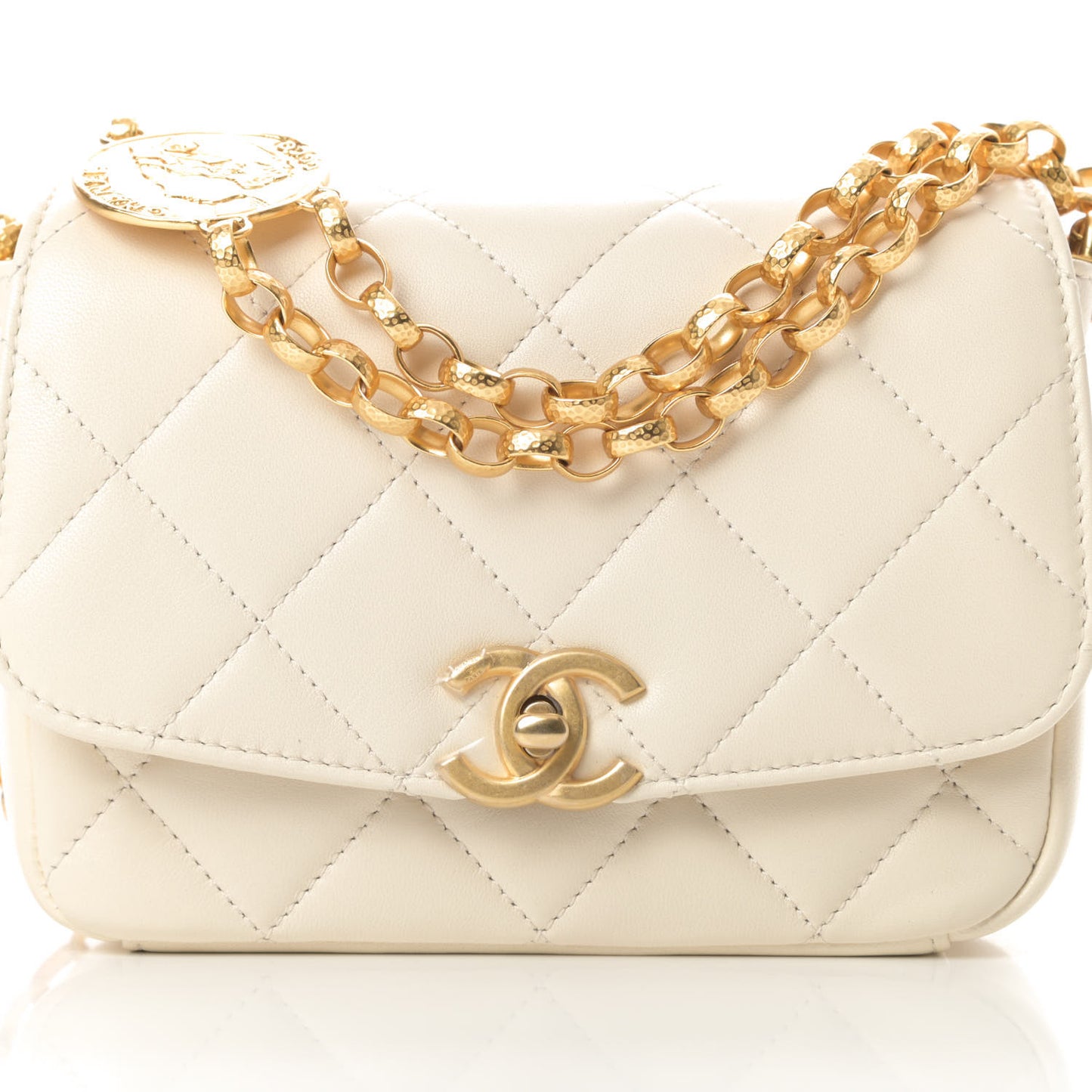 Lambskin Quilted Small CC Coin Flap Bag Ivory