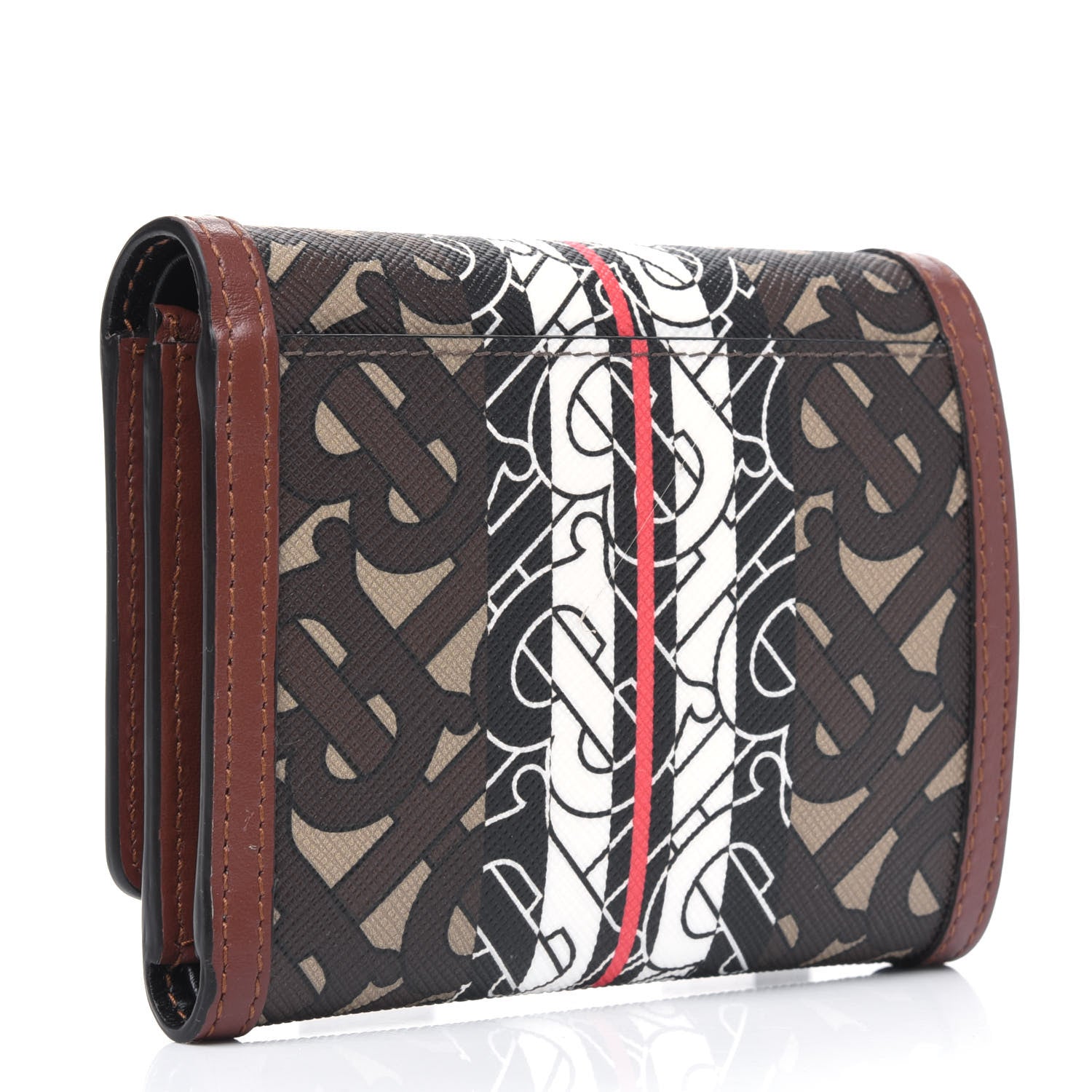 Burberry E-Canvas Monogram Stripe Small Lancaster Folding Wallet Bridle Brown 2 of 4