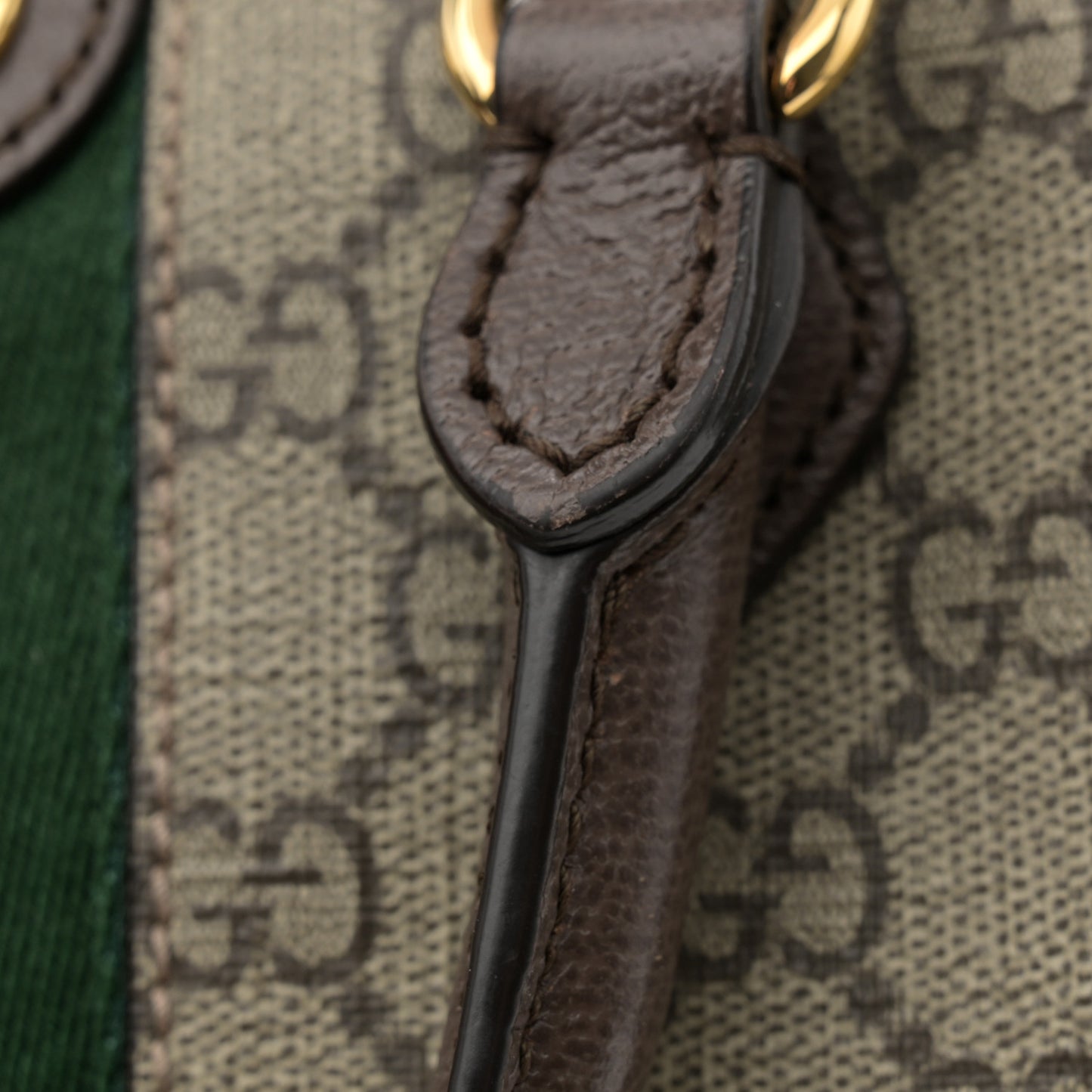 GG Supreme Monogram Textured Dollar Calfskin Web Mini Ophidia Top Handle Bag Beige Ebony New Acero