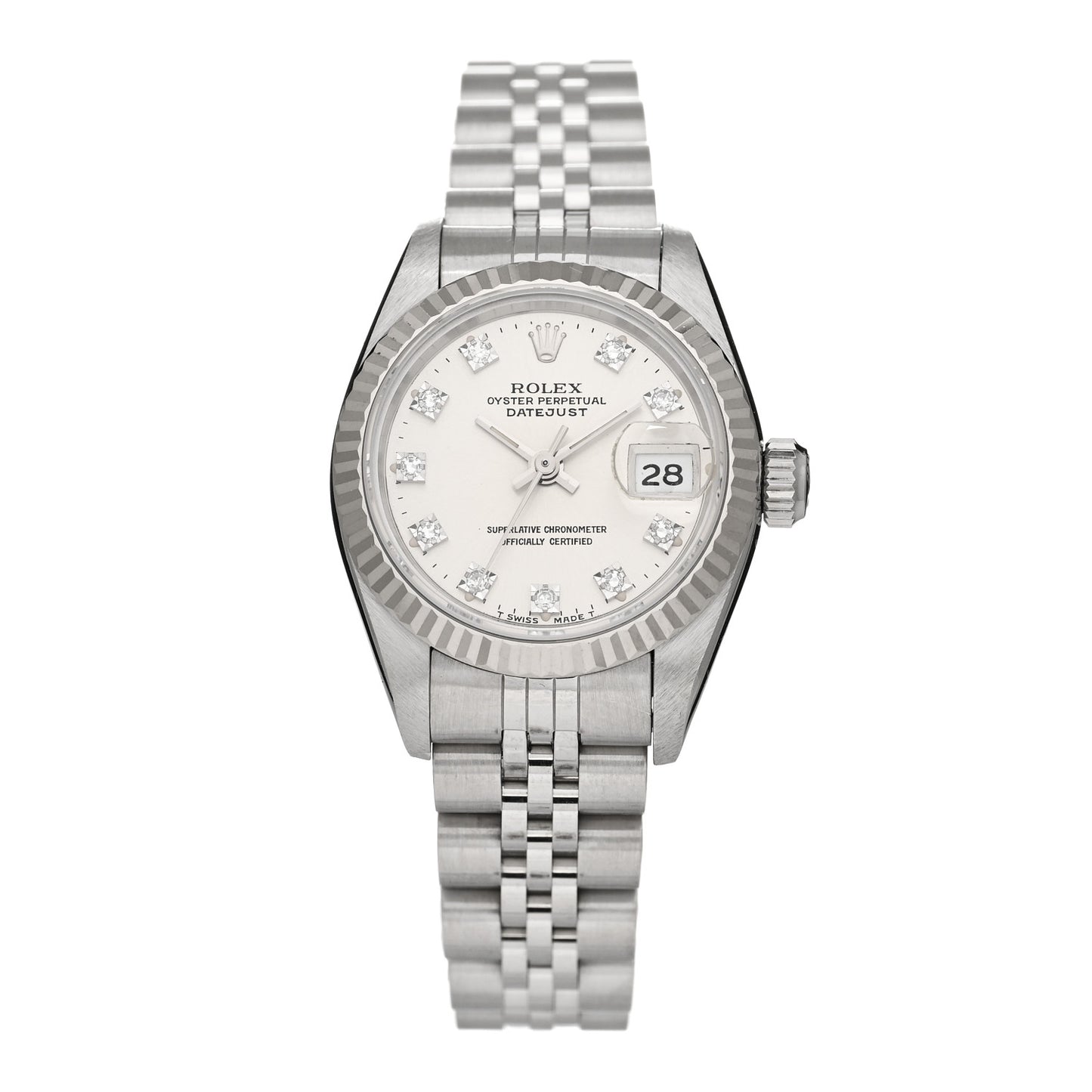 Stainless Steel 18K White Gold Diamond 26mm Oyster Perpetual Datejust Watch Silver 69174