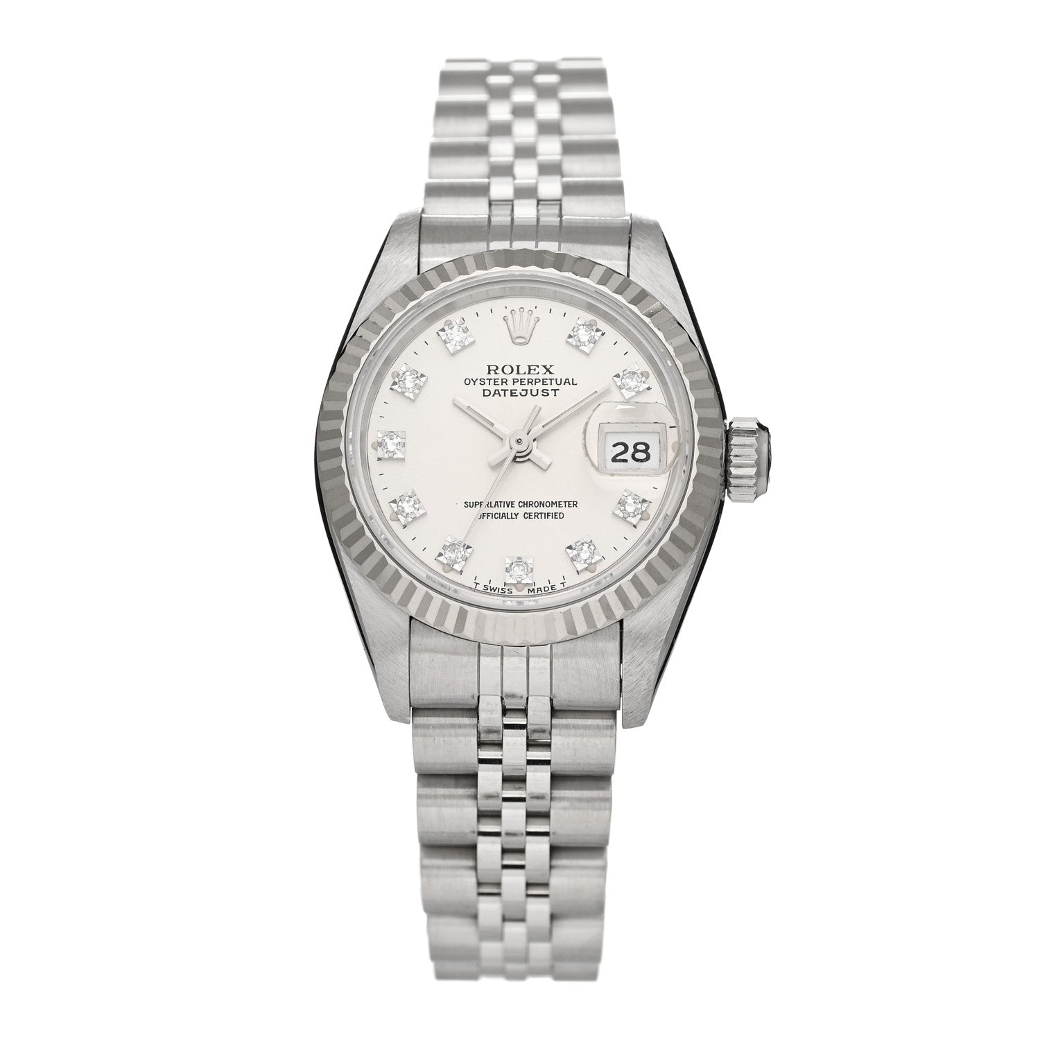 Rolex Stainless Steel 18K White Gold Diamond 26mm Oyster Perpetual Datejust Watch Silver 69174 1 of 4