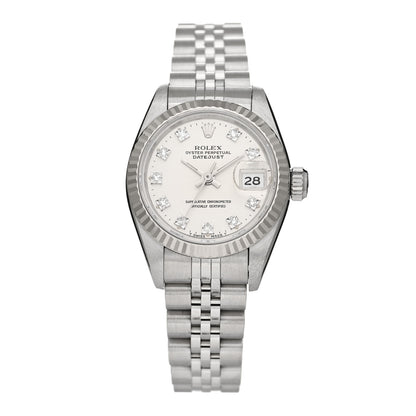 Rolex Stainless Steel 18K White Gold Diamond 26mm Oyster Perpetual Datejust Watch Silver 69174 1 of 4